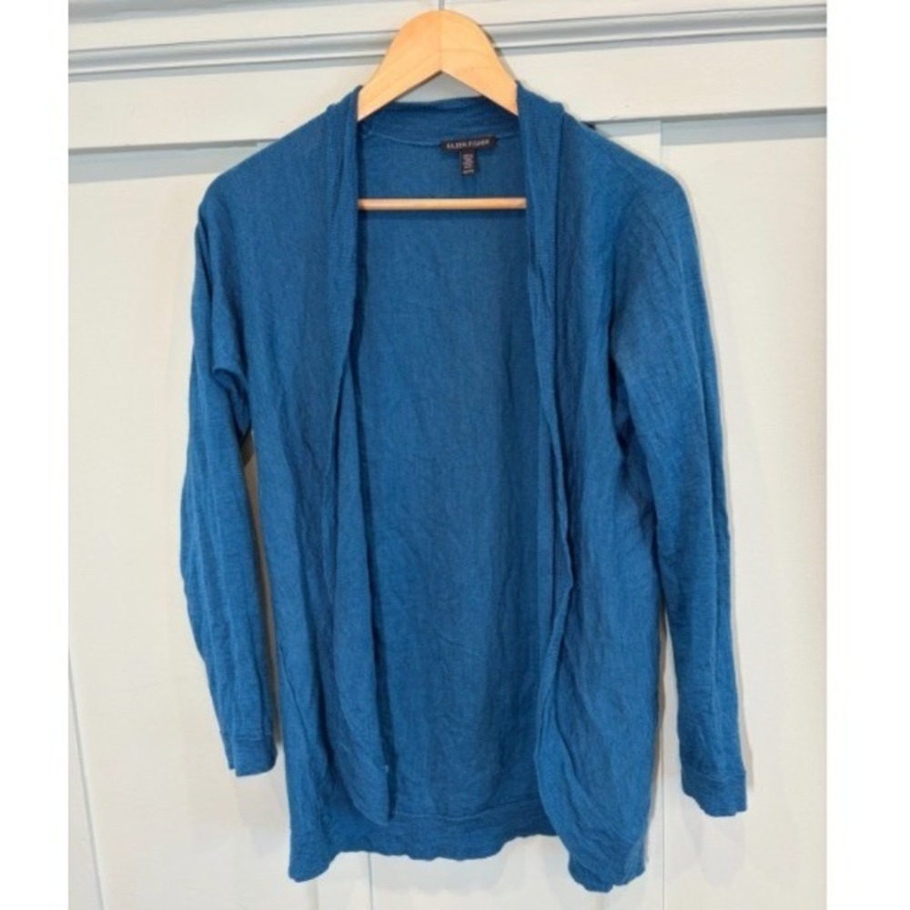 Eileen Fisher 100% Merino Wool Draped Cardigan Peacock Blue XS